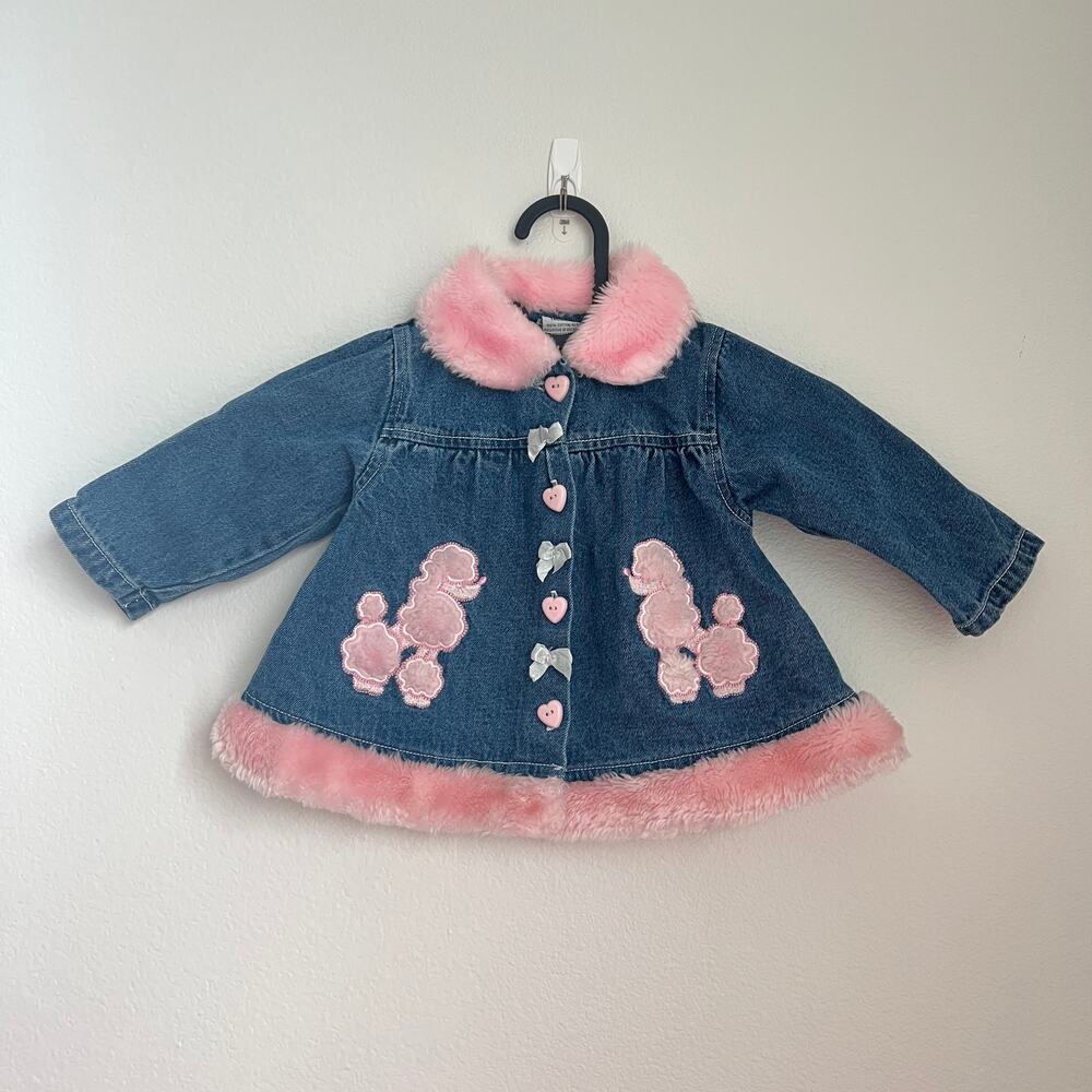 Vintage Toddler Jean Jacket 12M Pink Faux Fur Trim Coquette Y2K Vintage Soft